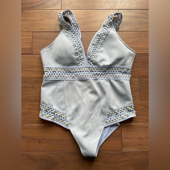 River Island Scuba Mesh Plunge One-Piece Swimsuit Size 22 - Picture 1 of 9
